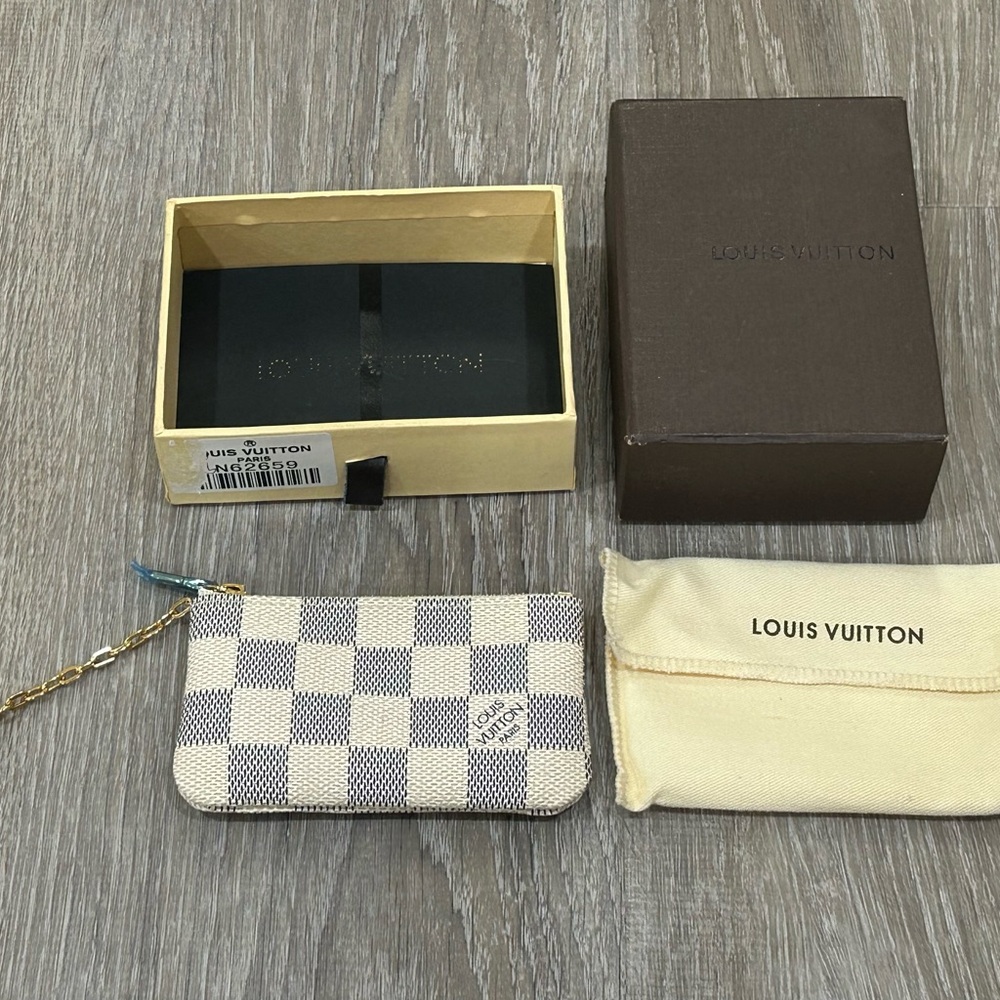 Louis Vuitton Damier Azur Key Pouch with Gold Chain